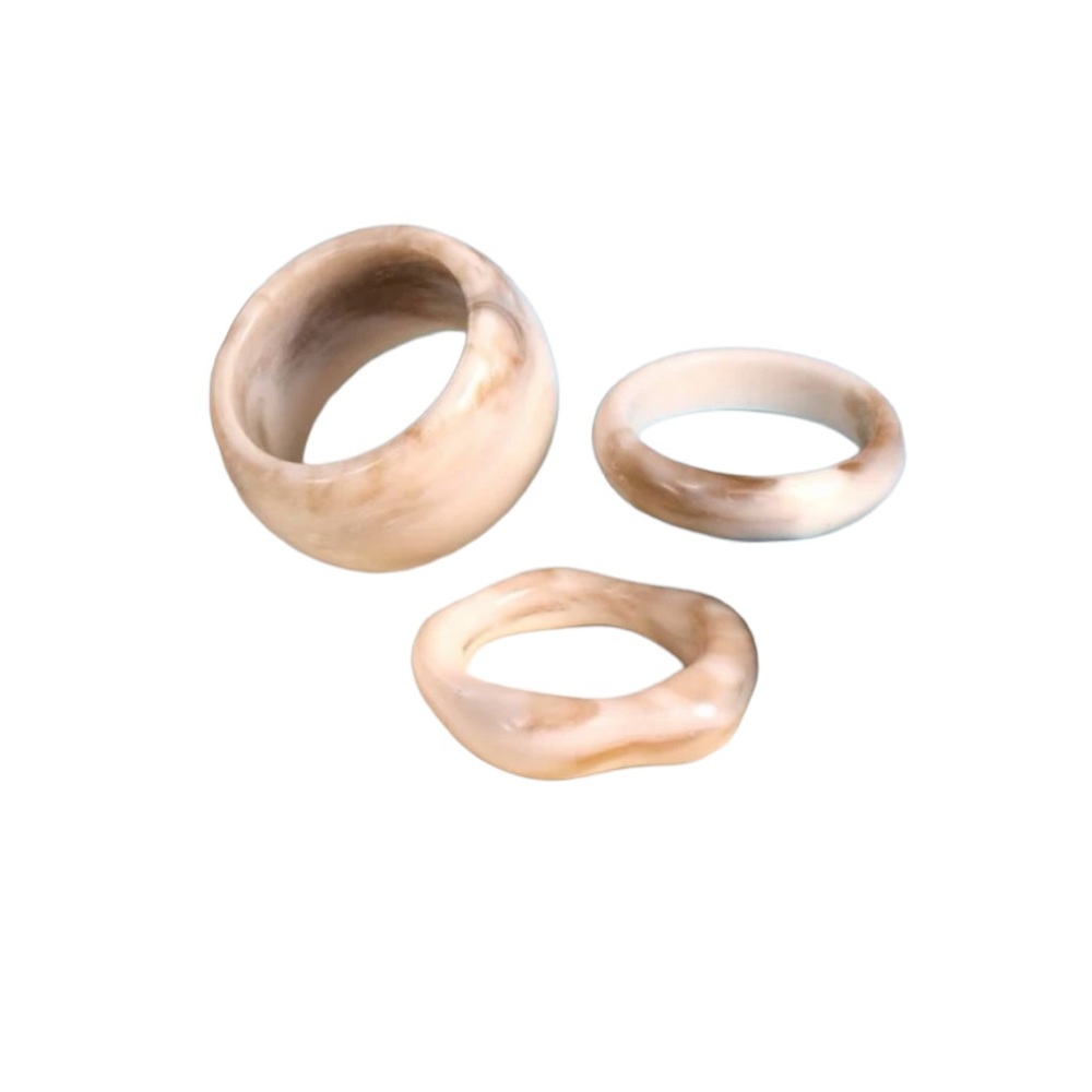 Set of 3 Marbled Chunky Earth Tone Neutral Rings